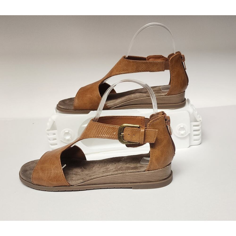 Kim Rogers Finley Faux Leather Brown Low Wedge Sandal Shoes Size 6M - Picture 5 of 13